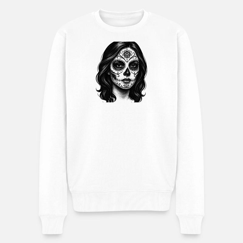 Porträt einer Frau mit Zucker Kalavera - Männer Premium Bio Pullover - Weiß