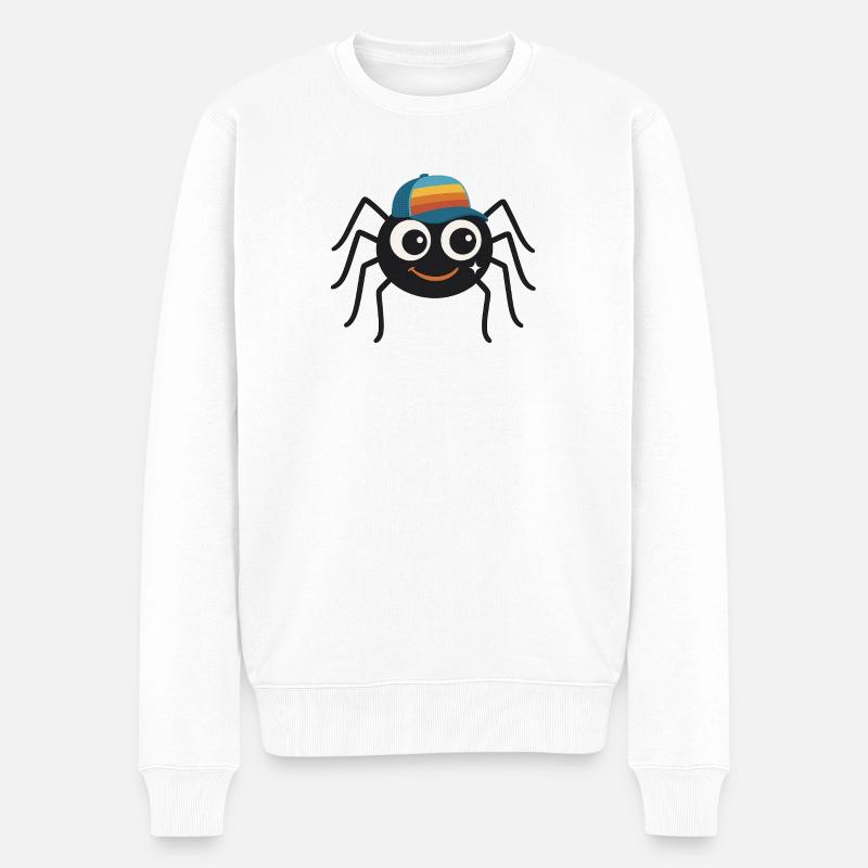 Coole Spinne mit Retro-Cappy – süß & frech - Männer Premium Bio Pullover - Weiß