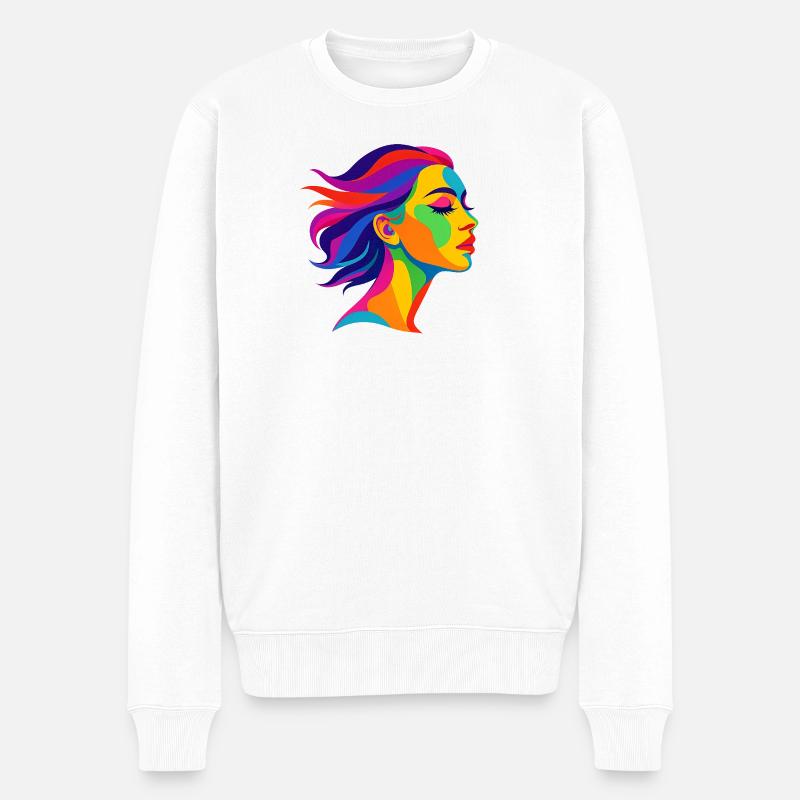 Bunte Popart Frau – Farbenfrohes Kunstdesign - Männer Premium Bio Pullover - Weiß