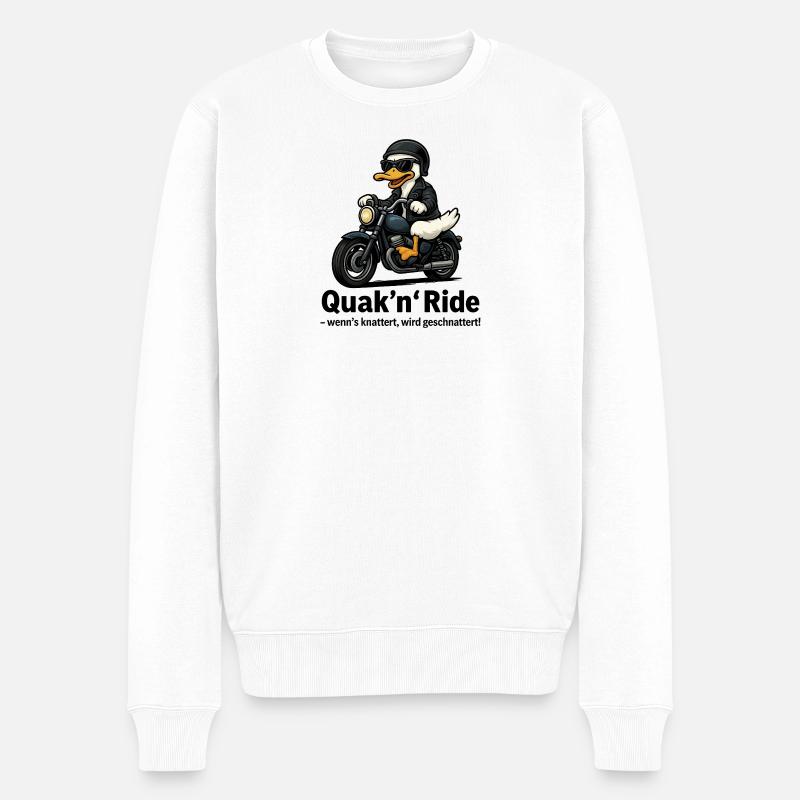 Quak’n’Ride – Motorrad Ente mit Spruch - Männer Premium Bio Pullover - Weiß