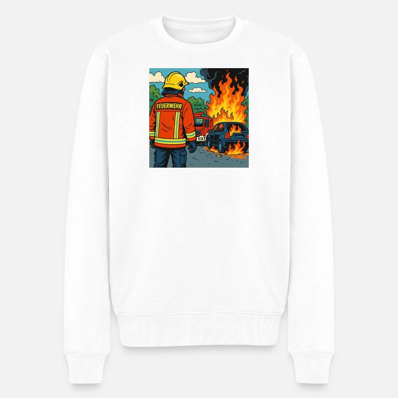 Brandbekämpfer Cartoon Einsatz - Männer Premium Bio Pullover - Weiß