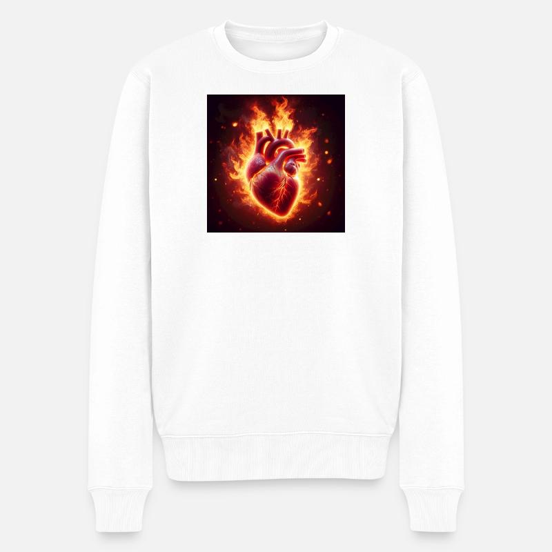 Brennendes Herz Design - Männer Premium Bio Pullover - Weiß