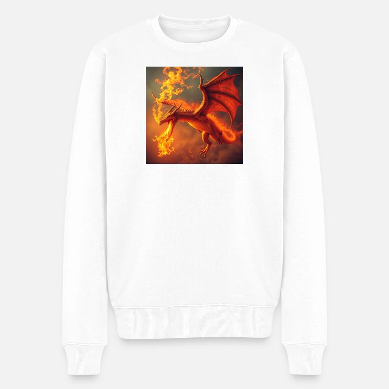 Feuerdrache im Flammenschweif - Männer Premium Bio Pullover - Weiß