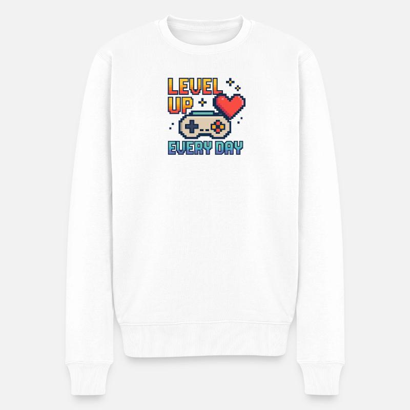 LEVEL UP / EVERY DAY - Männer Premium Bio Pullover - Weiß