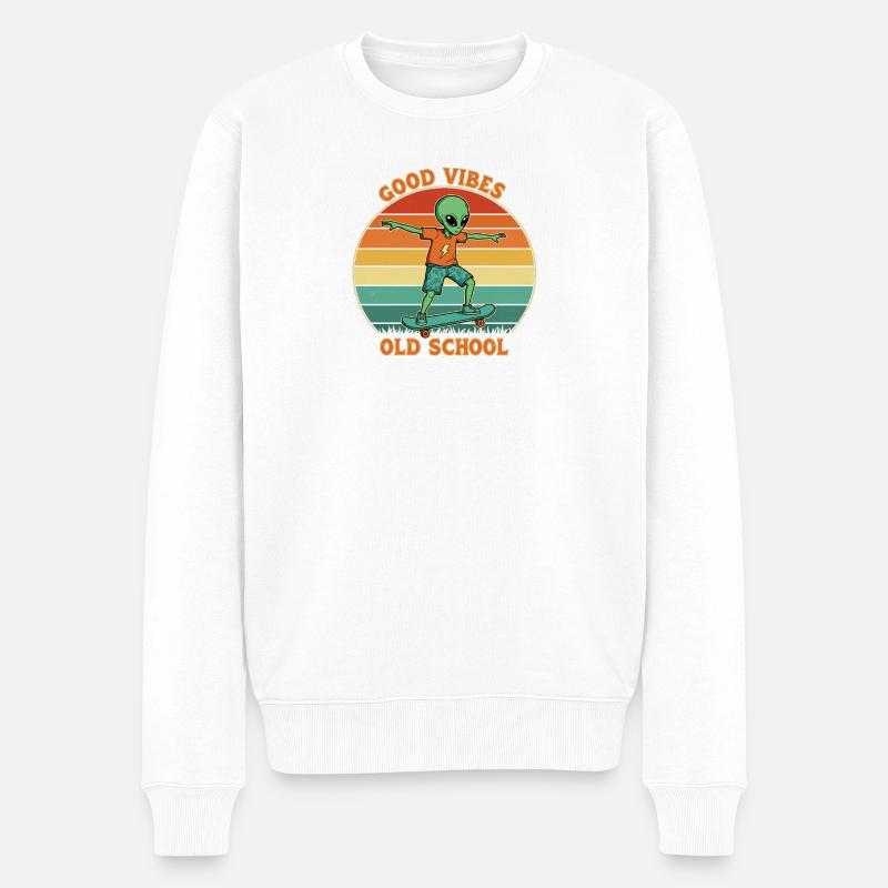 Retro Alien Skater - Männer Premium Bio Pullover - Weiß