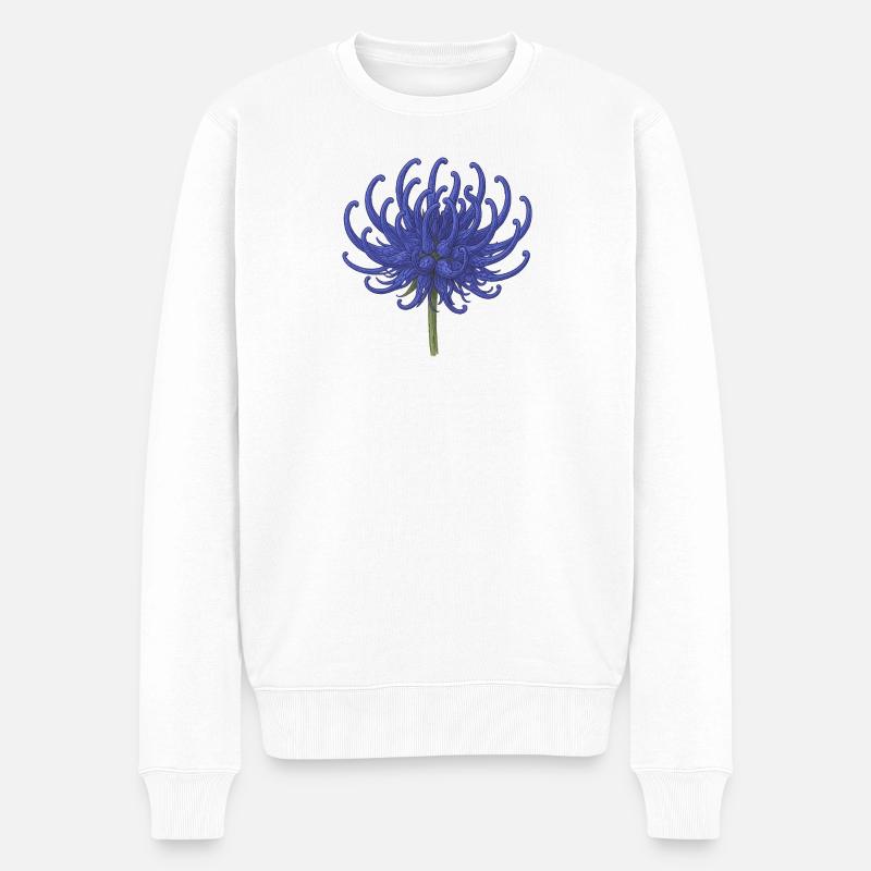 Elegante Blaue Chrysantheme Illustration - Männer Premium Bio Pullover - Weiß