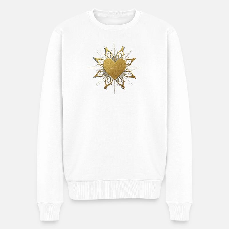 Goldenes Herz Ornament - Männer Premium Bio Pullover - Weiß