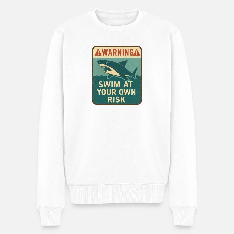 Panneau d’avertissement avec requin et inscription - Pull Premium bio Homme - blanc