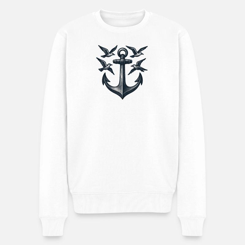 Anker Möwe - Männer Premium Bio Pullover - Weiß