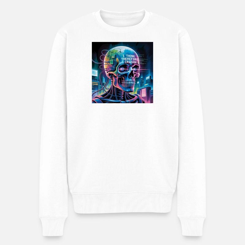 Cyberpunk Schädel mit Technologie Zitate - Männer Premium Bio Pullover - Weiß