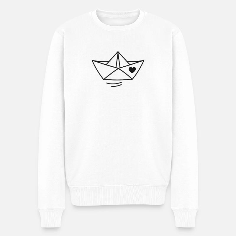 Herz Papierboot Illustration - Männer Premium Bio Pullover - Weiß