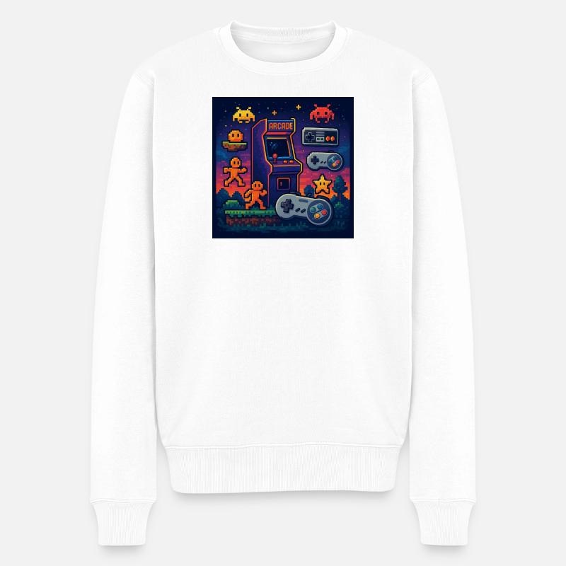 Retro-Pixel-Arcade-Gaming-Design - Männer Premium Bio Pullover - Weiß