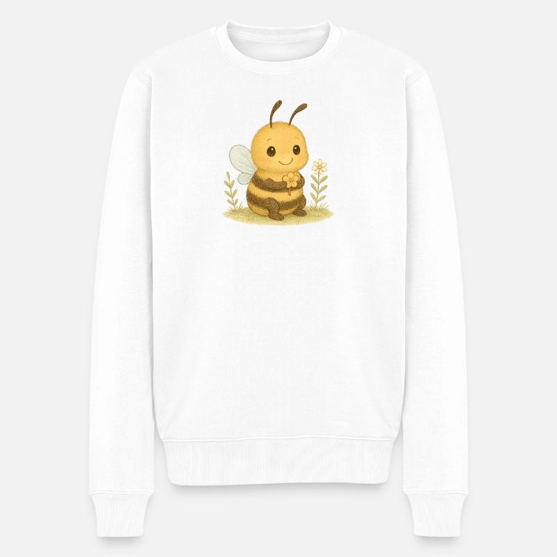 Süße Biene mit Blumenmotiv - Männer Premium Bio Pullover - Weiß