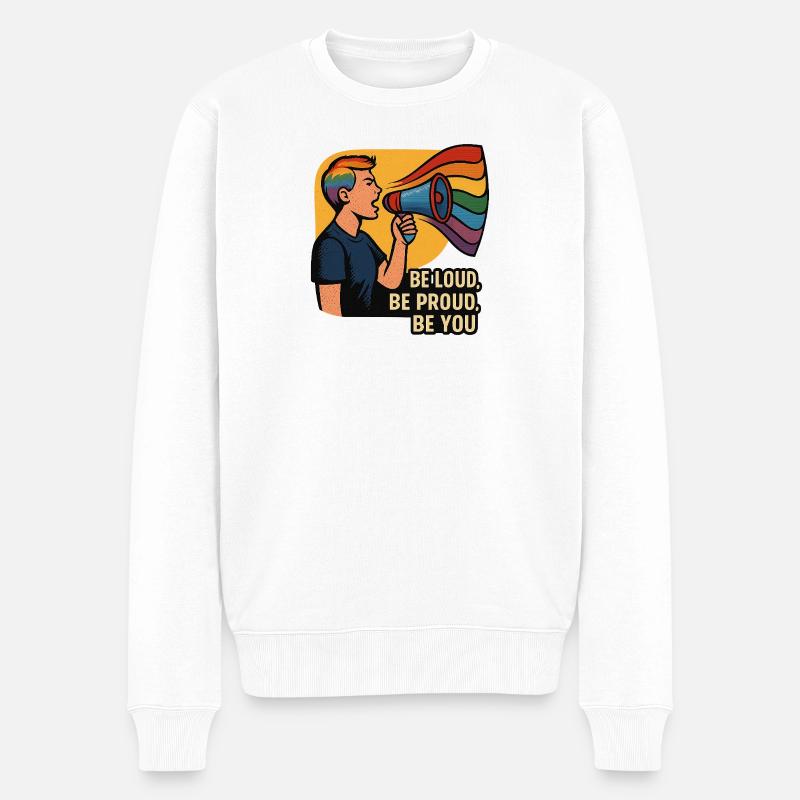 LGBTQ-Regenbogen-Megaphon-Illustration - Männer Premium Bio Pullover - Weiß