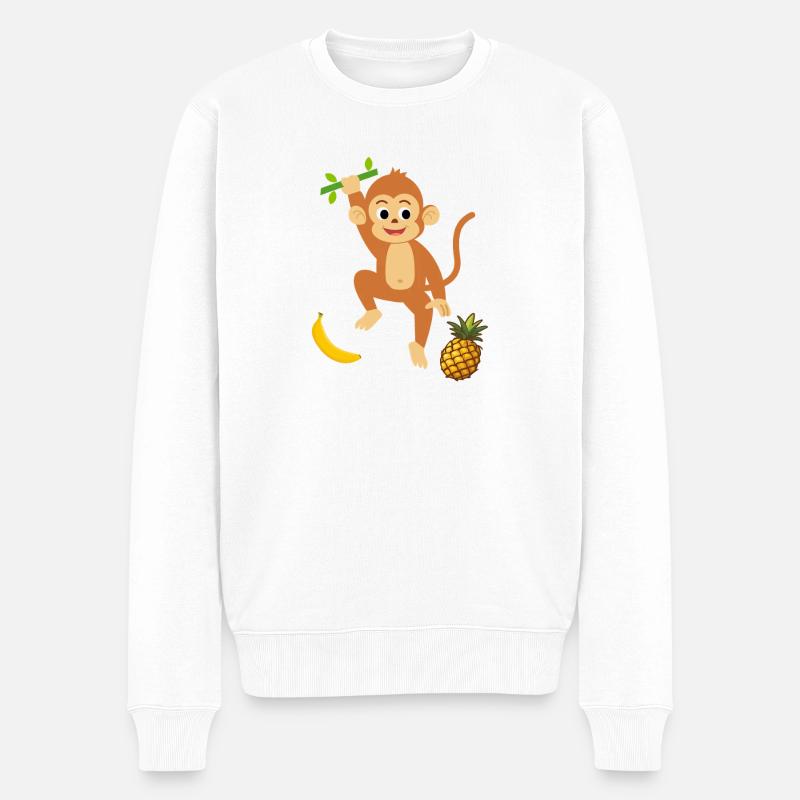 Verspielter Affe mit tropischen Früchten - Männer Premium Bio Pullover - Weiß