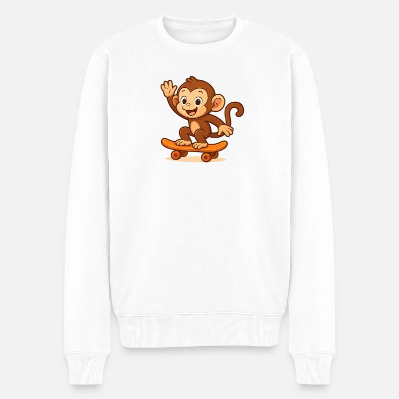 Verspielter Affe auf Skateboard - Männer Premium Bio Pullover - Weiß