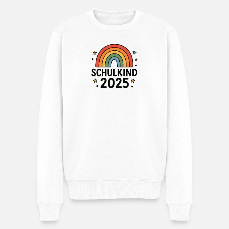 Schulkind 2025 mit Regenbogen  - Männer Premium Bio Pullover - Weiß