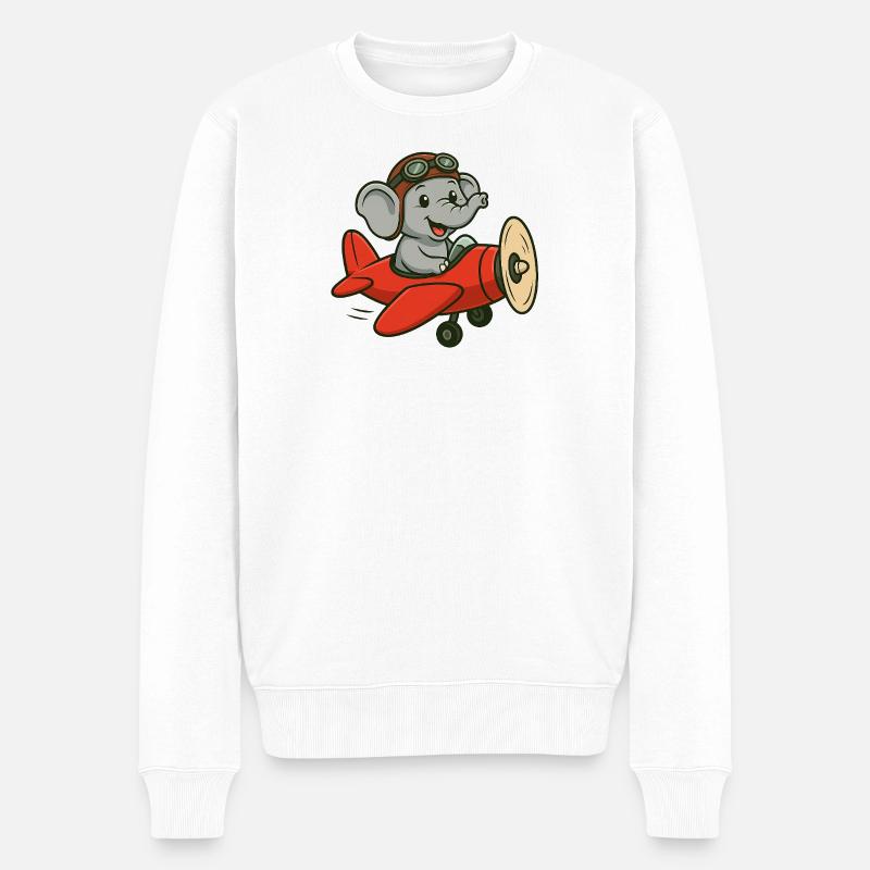 Mignon pilote d’éléphant dans l’avion - Pull Premium bio Homme - blanc