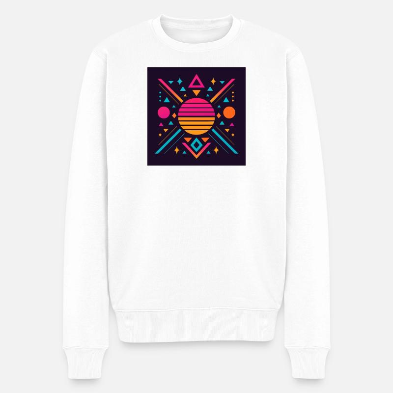 Geometrisches Synthwave-Muster - Männer Premium Bio Pullover - Weiß