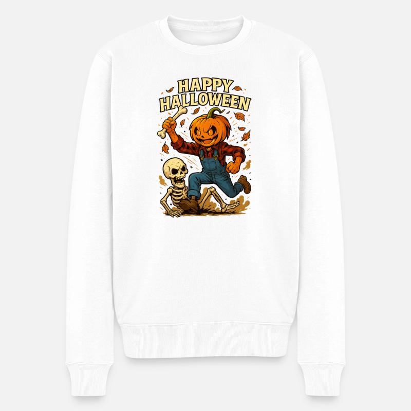 Halloween Pumpkin Kinder Design - Männer Premium Bio Pullover - Weiß