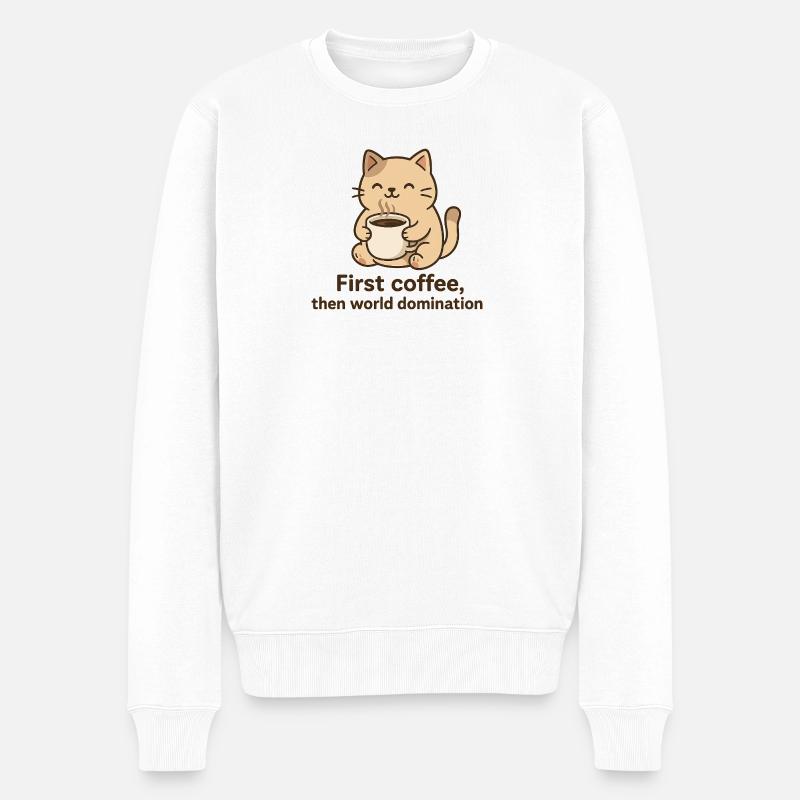 Chat avec tasse à café et phrase - Pull Premium bio Homme - blanc
