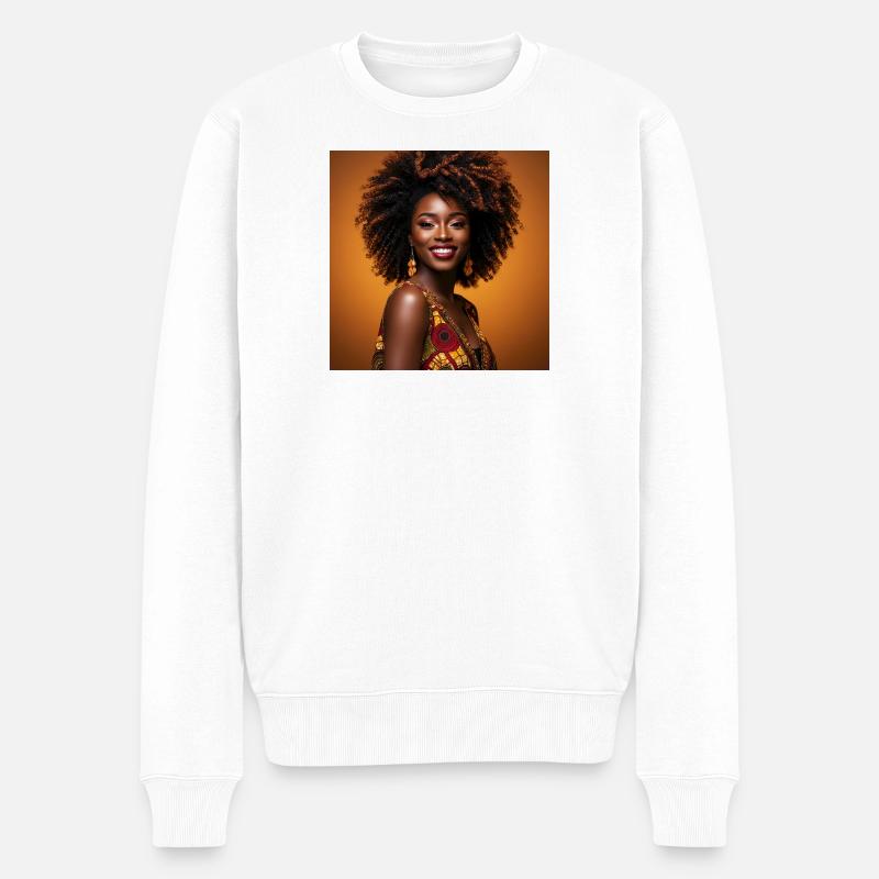 Fröhliche bunte Afro-Frau - Männer Premium Bio Pullover - Weiß