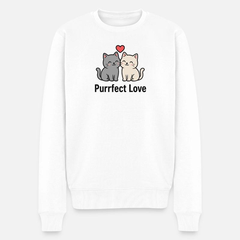 Süßes Katzenpaar mit Herz - Männer Premium Bio Pullover - Weiß