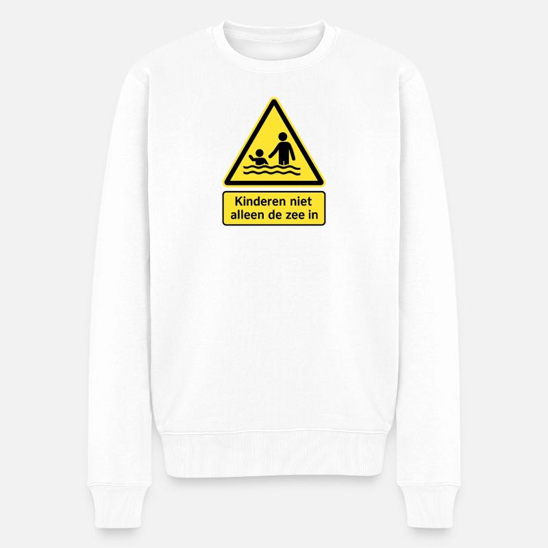 Sicherheitssignal Kinder und Meer - Männer Premium Bio Pullover - Weiß