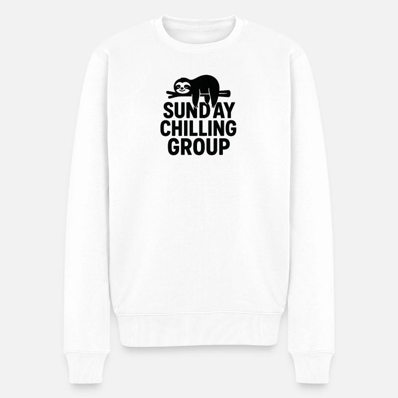 Sunday Chilling Group Lustiges Faultier  - Männer Premium Bio Pullover - Weiß