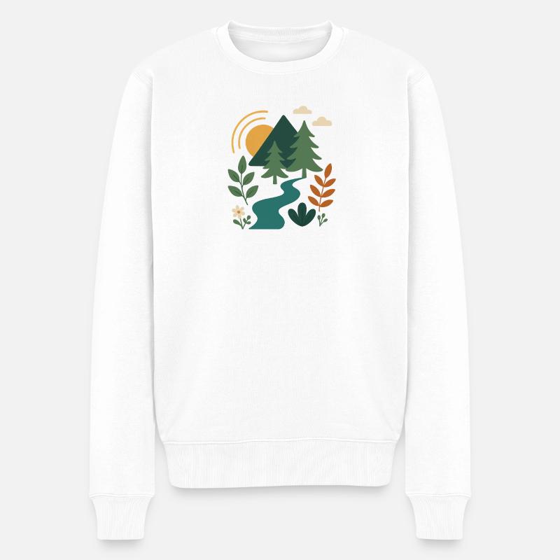 Gelassener Wald Berg Szenendesign - Männer Premium Bio Pullover - Weiß