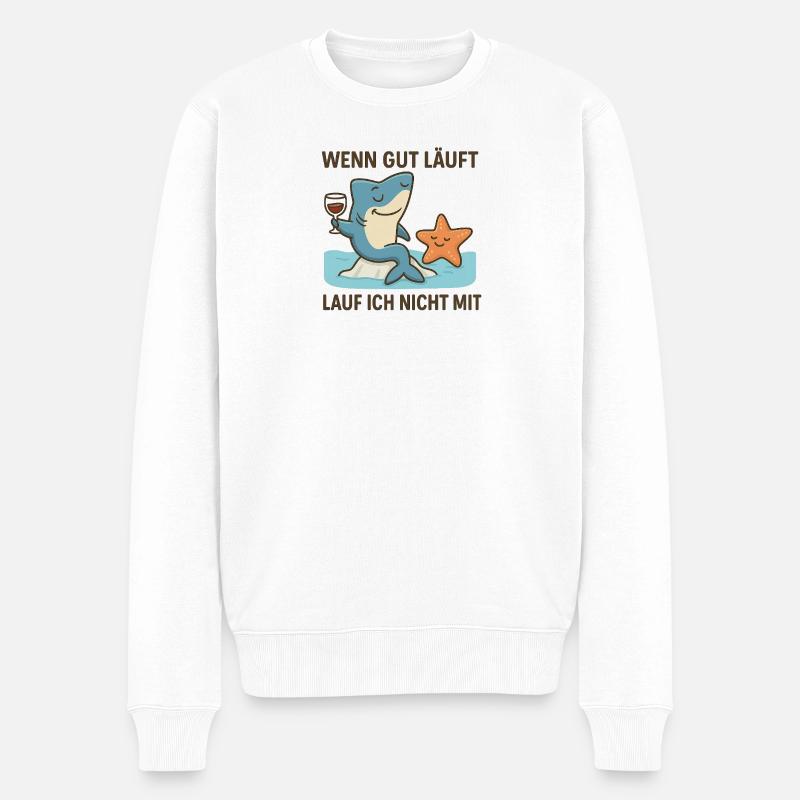 Witziger Haifisch mit Wein und Spaß - Männer Premium Bio Pullover - Weiß