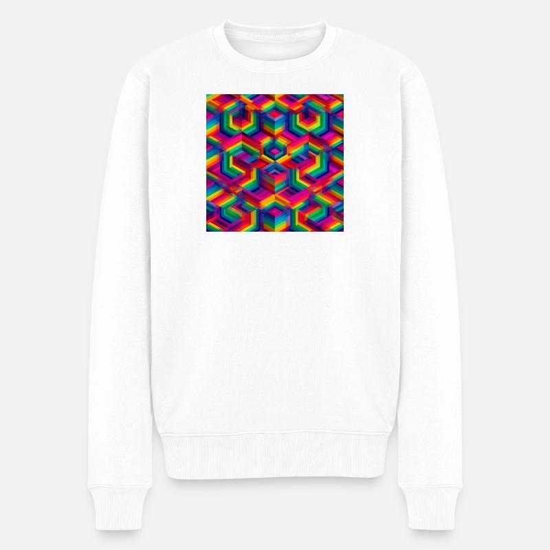 Bunte Geometrische 3D-Illusion - Männer Premium Bio Pullover - Weiß