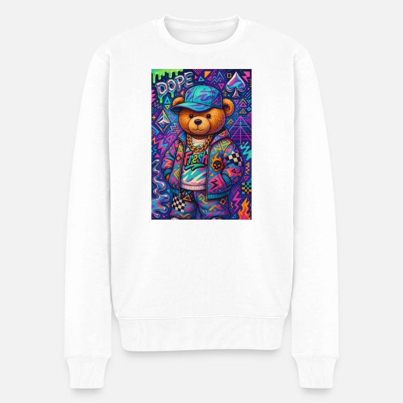 Bär im urbanen Retro-Modus - Männer Premium Bio Pullover - Weiß