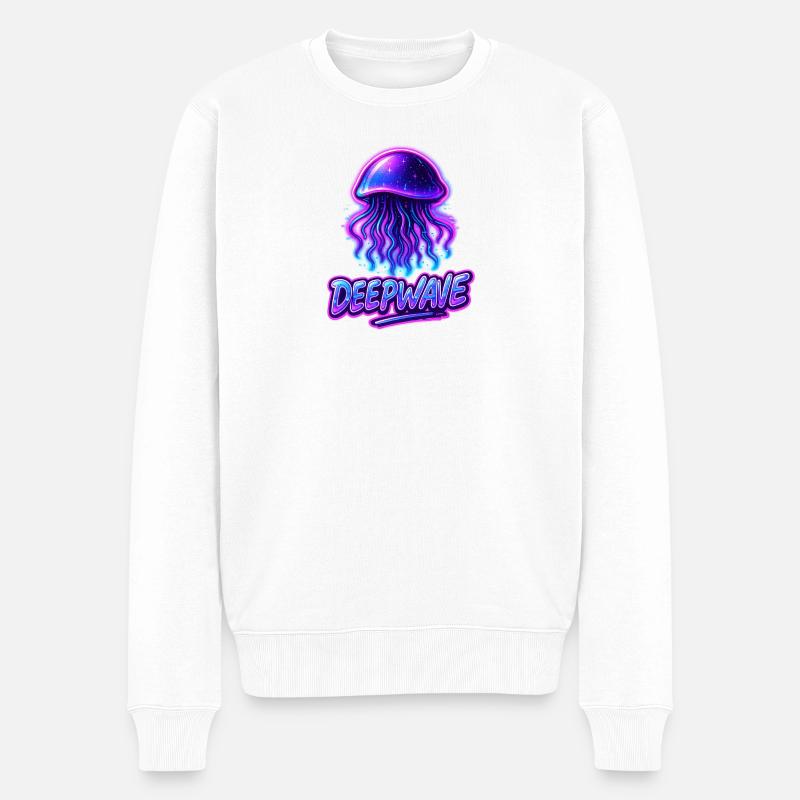 Neon Qualle Deepwave Design - Männer Premium Bio Pullover - Weiß