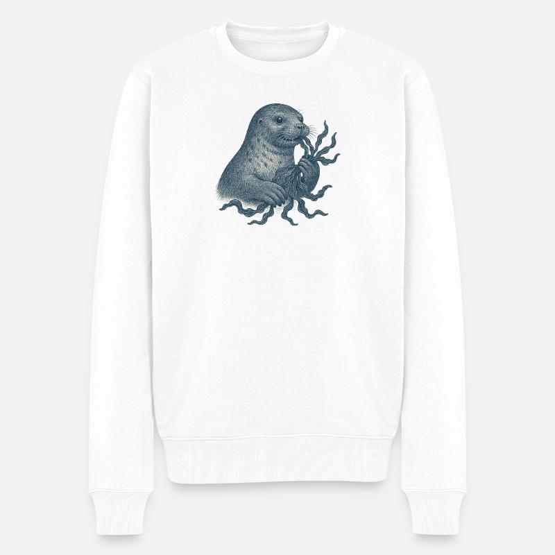 Mystischer Seeotter mit Tentakelpflanze - Männer Premium Bio Pullover - Weiß