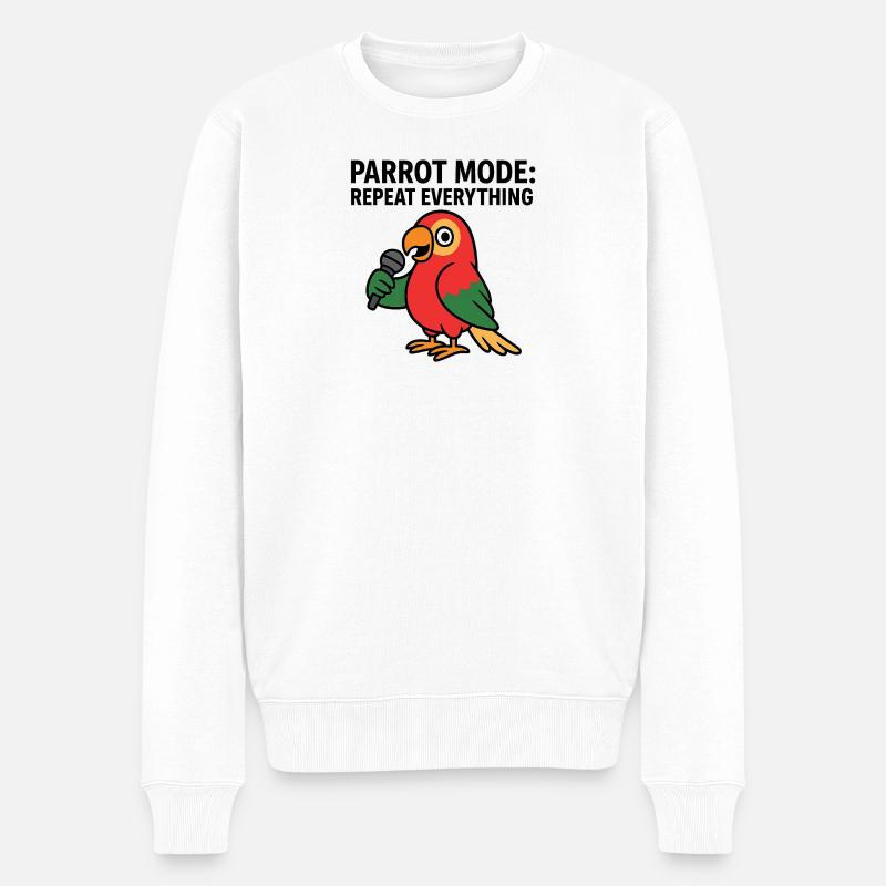 Lebendiger Papagei mit Mikrofon-Illustration - Männer Premium Bio Pullover - Weiß
