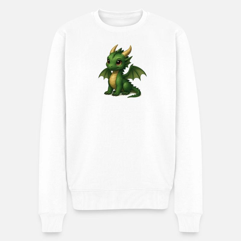 Süßer Smaragd-Drache – Magisches Cartoon-Motiv - Männer Premium Bio Pullover - Weiß