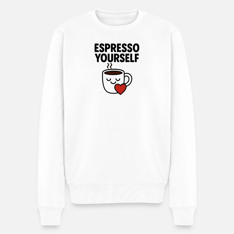 Entzückende Kaffeetasse mit Herz - Männer Premium Bio Pullover - Weiß