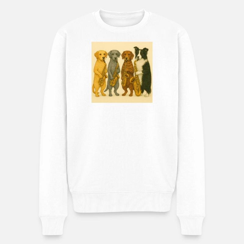 Hunde mit Saxofonen Illustration - Männer Premium Bio Pullover - Weiß