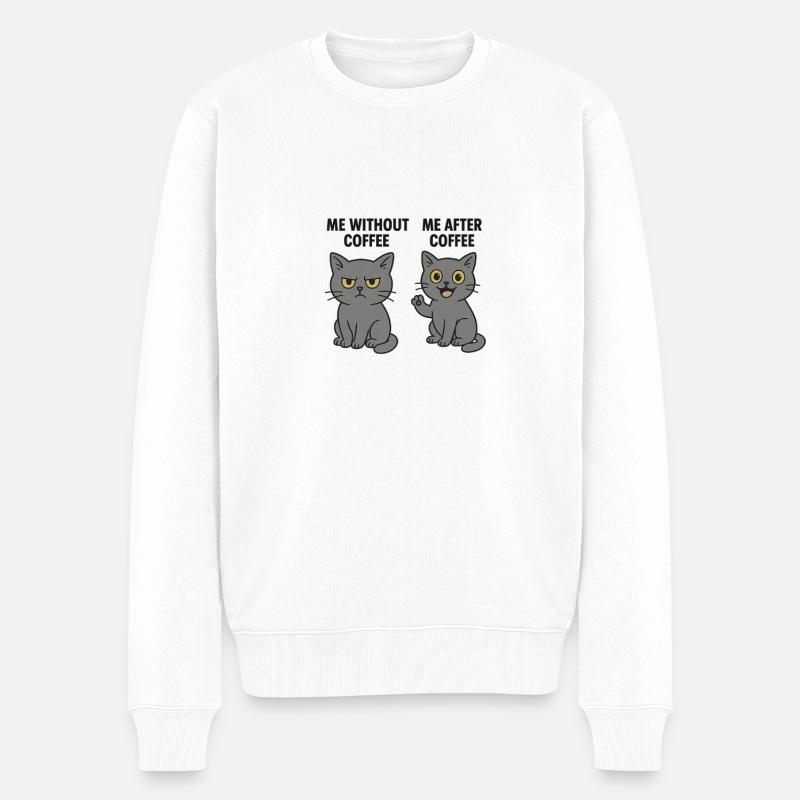 Katzenmeme: Mürrisch ohne Kaffee - Männer Premium Bio Pullover - Weiß