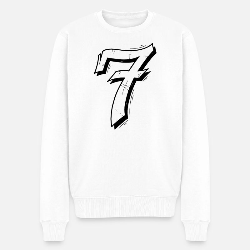 Kunstvolles Nummer Seven Design - Männer Premium Bio Pullover - Weiß