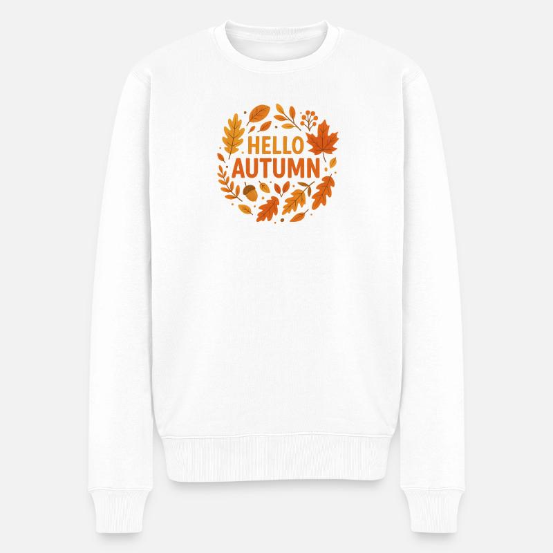 Herbstlaub Begrüßung auf Kleidung - Männer Premium Bio Pullover - Weiß
