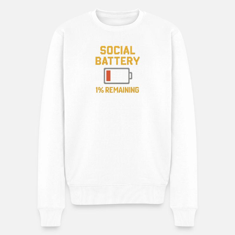 Social Battery 1% - Männer Premium Bio Pullover - Weiß