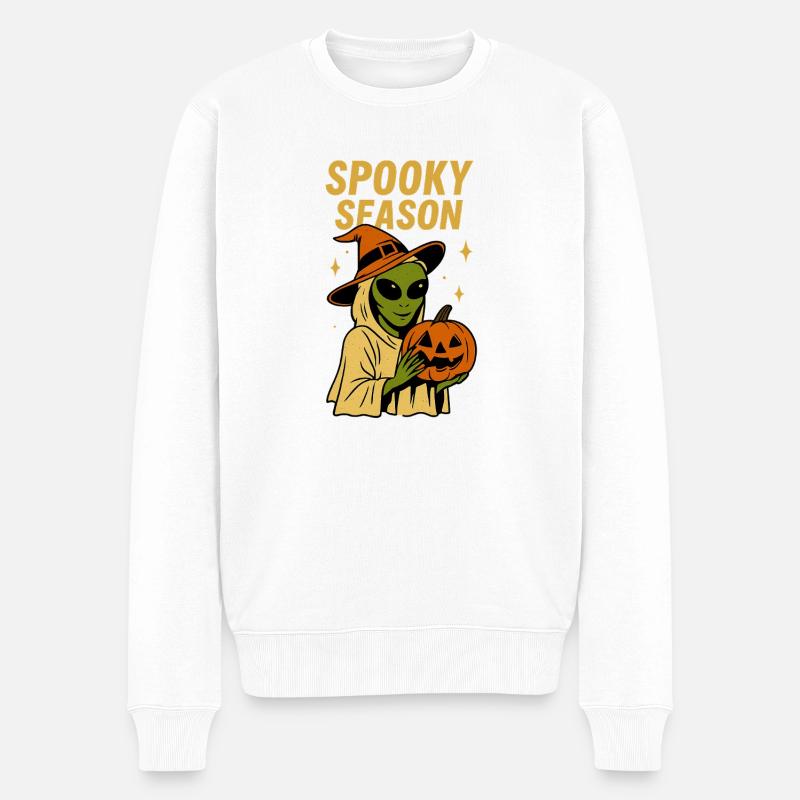 Sorcière extraterrestre Halloween Citrouille Spooky Season Design - Pull Premium bio Homme - blanc