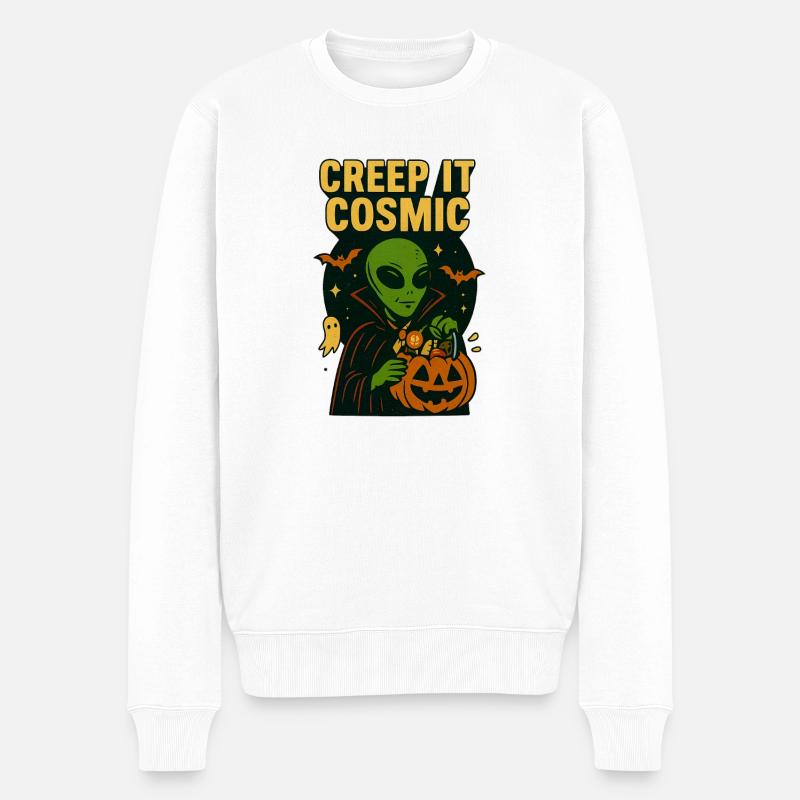 Alien Vampir T-Shirt – Creep It Cosmic - Männer Premium Bio Pullover - Weiß
