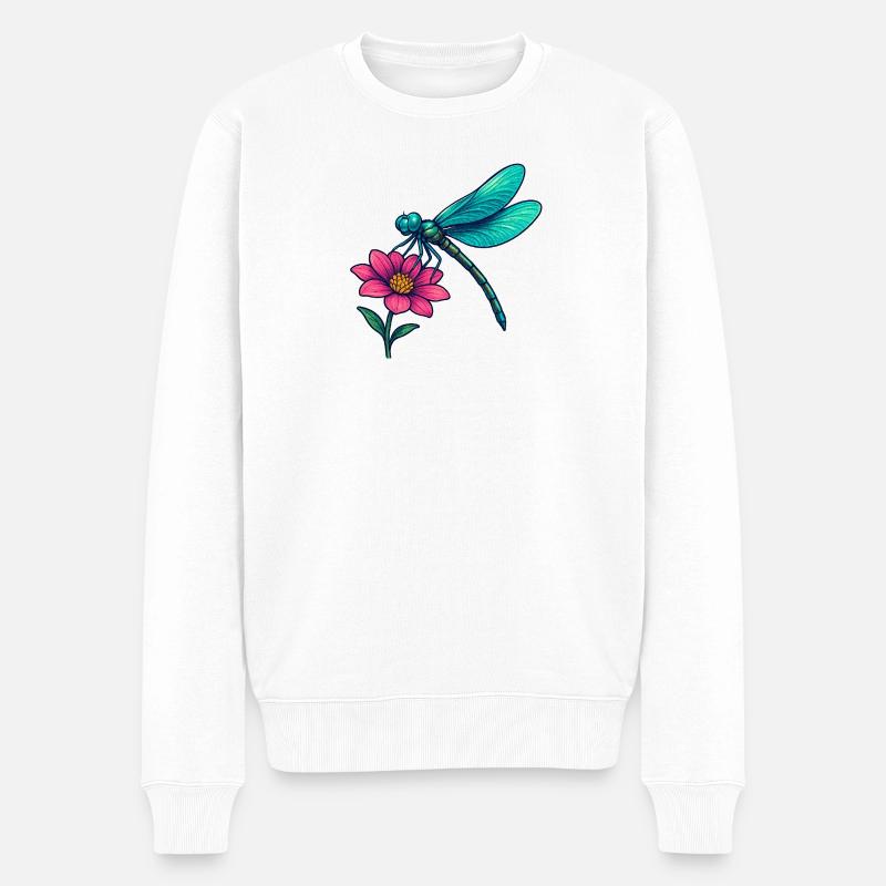 Libelle auf der Blume  - Männer Premium Bio Pullover - Weiß