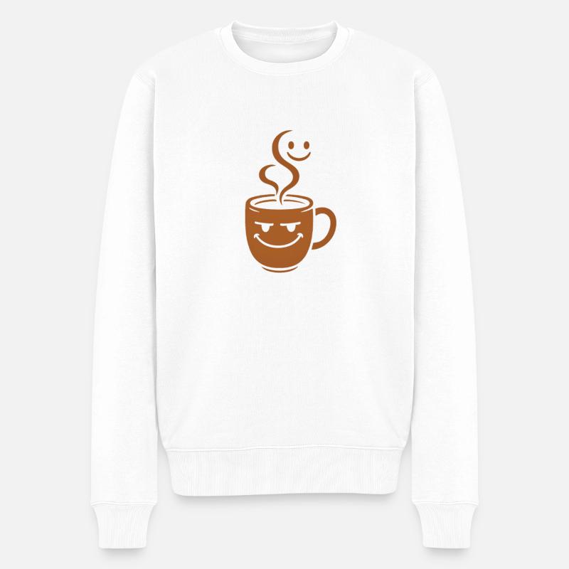 Fröhlicher Kaffeebecher mit Smileys - Männer Premium Bio Pullover - Weiß