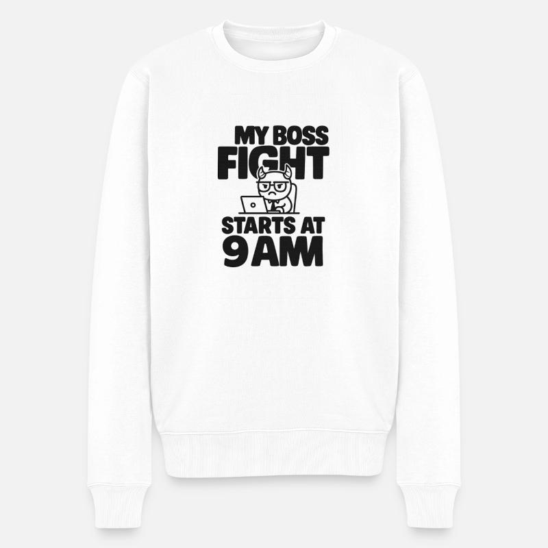 Kreativer Bossen-Spruch mit Teufel-Illustration - Männer Premium Bio Pullover - Weiß