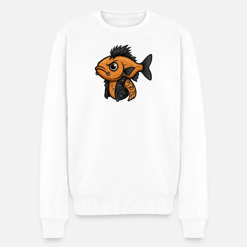 poisson punk illustration rizière rocker - Pull Premium bio Homme - blanc