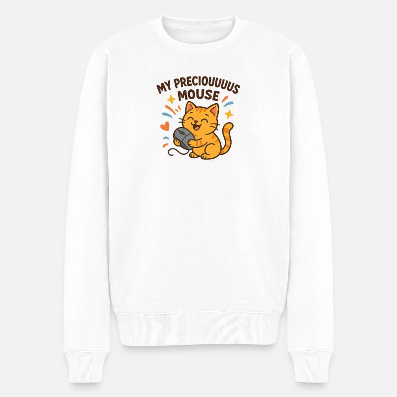 Süße Katze und Liebe zur Maus - Männer Premium Bio Pullover - Weiß